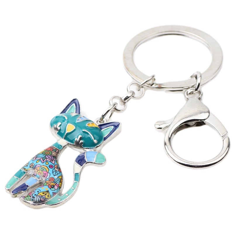 BONSNY Enamel Alloy Chain Cat Key Chains For Women Car Purse Handbag Charms (Blue) - Image 2